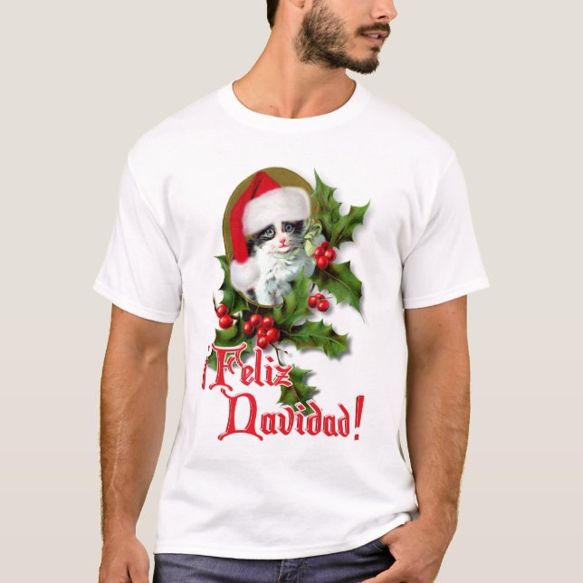 T-shirt Feliz Navidad - Kitten de Natal (Frente)