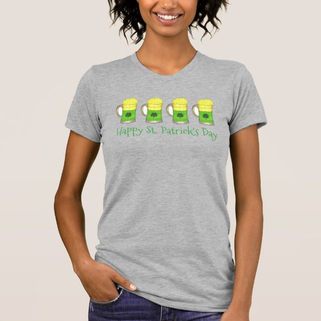 T-shirt Feliz Rua, Paddy's Day Green Beer Mugs Tee (Frente)