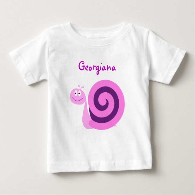 T-shirt Feliz Sorriso Rosa & Purple Snail; Nome Personaliz (Frente)