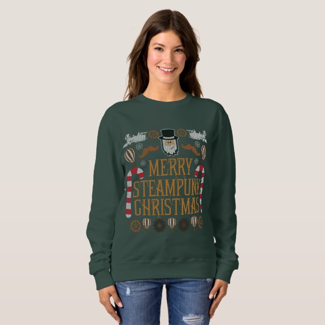 T-shirt Feliz Steampunk Christmas Ugly Sweater (Frente Completa)