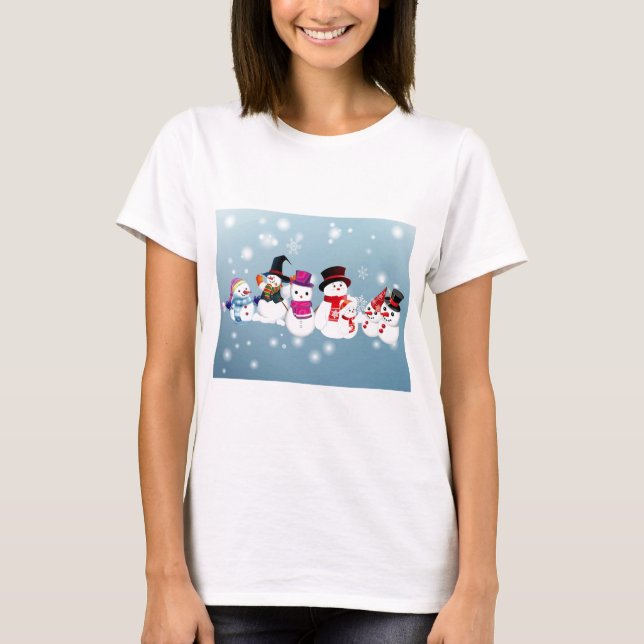 T-shirt Felizes Feriados Snowmen (Frente)
