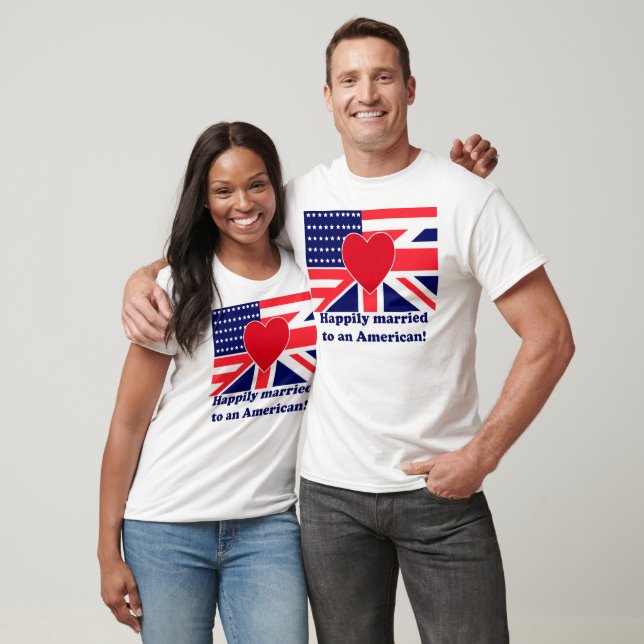 T-shirt Felizmente casado com um americano (Unissex)