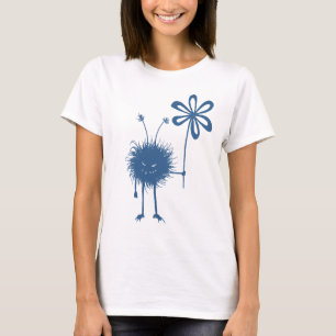 T-shirt Fêmea má azul do inseto da flor