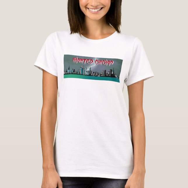 T-shirt feminina assombrada em Chicago (Frente)