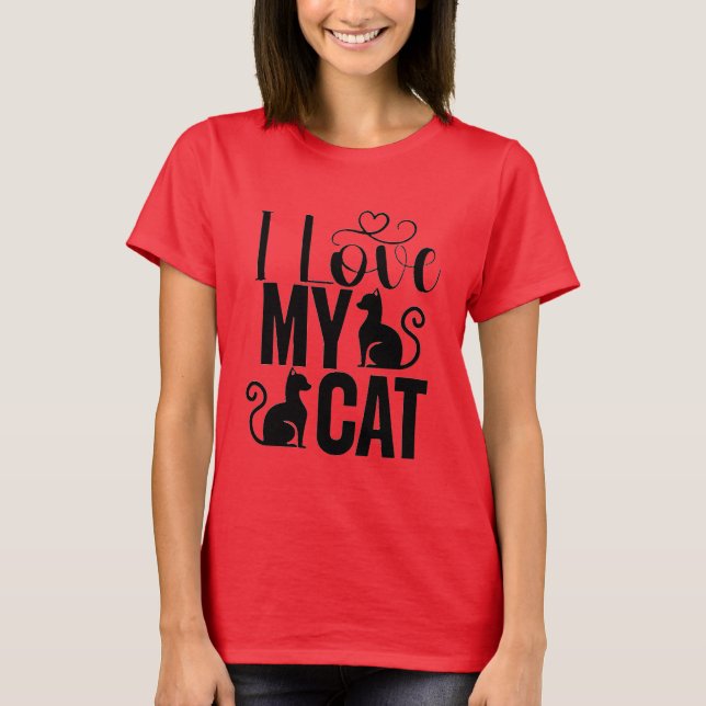 T-shirt feminina com texto de gato (Frente)