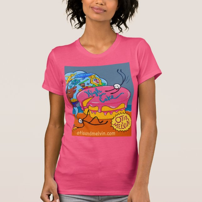 t-shirt feminina, Otis e Melvin, High on Cake (Frente)