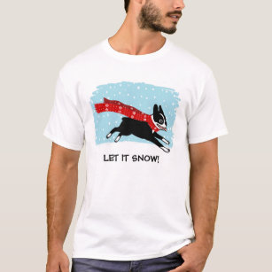 T-shirt Feriado de inverno Boston Terrier Vestindo o Red S