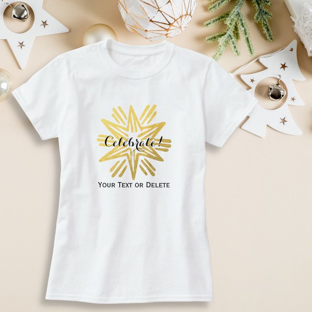 T-shirt Feriado Festivo em Estrelas de Ouro Personalizado (Criador carregado)