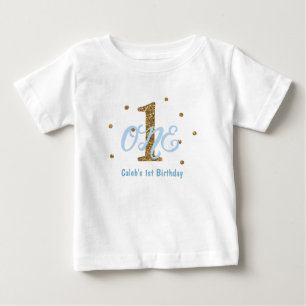 T-shirt Festa de Aniversário de UM 1º ano Blue & Gold Meni