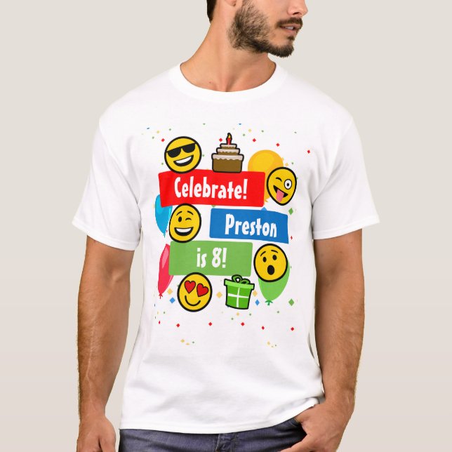 T-shirt Festas de aniversário Emoji Coloridas ou Personali (Frente)