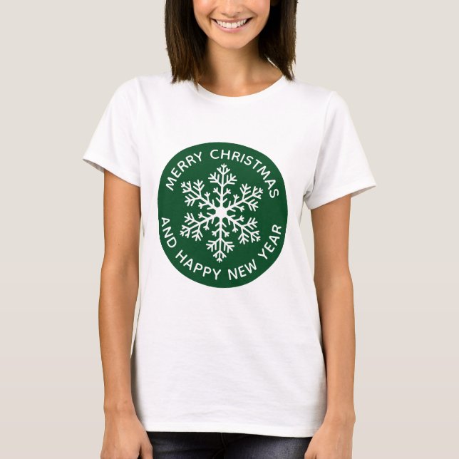T-Shirt Festivo Verde Floco de Neve (Frente)