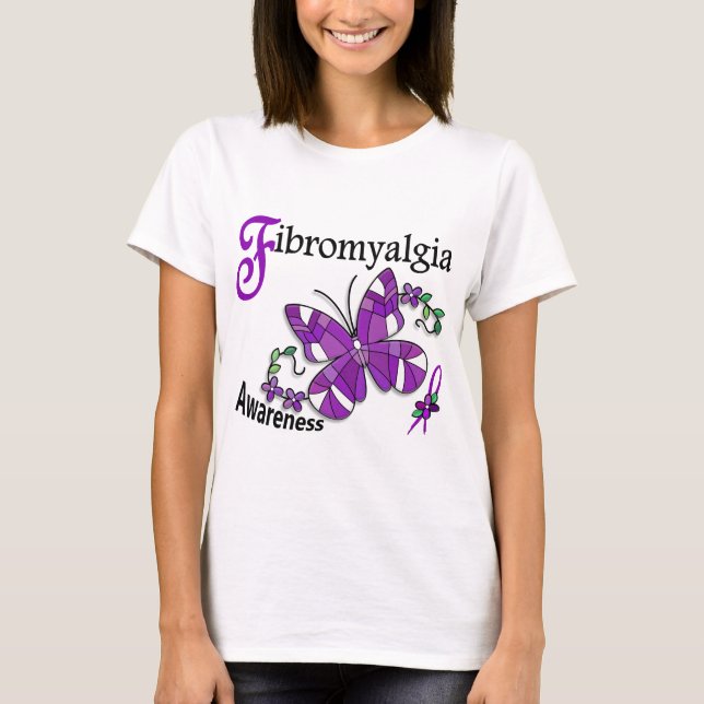 T-shirt Fibromialgia da borboleta 2 do vitral (Frente)