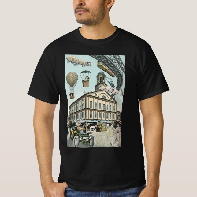 T-shirt Ficção científica retrô, cidade steampunk vitorian (Frente)