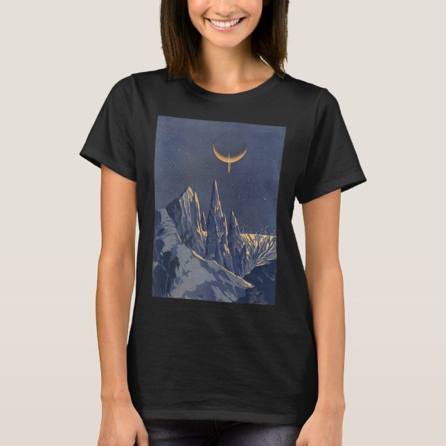 T-shirt Ficção científica retrô, planeta de neve da lua cr (Frente)