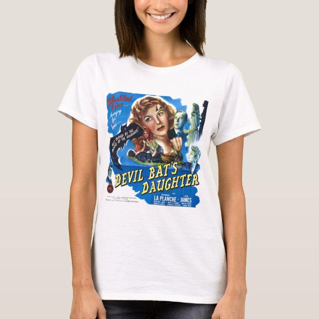 T-shirt Filha de Devil Bat, poster de filme de terror de v (Frente)