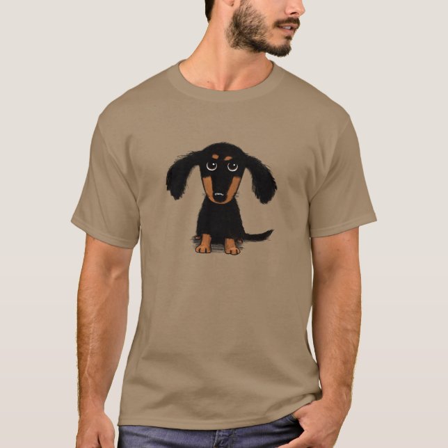 T-shirt Filhote de Dachshund de Cabelo Longo (Frente)