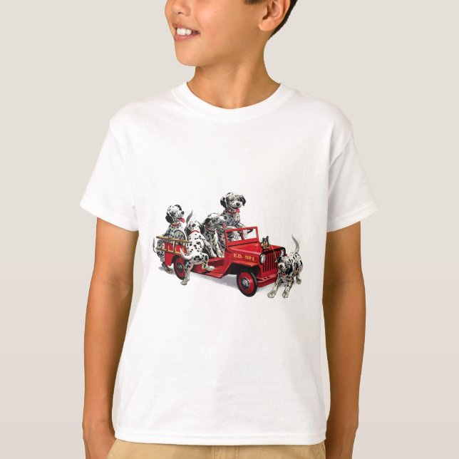 T-shirt Filhotes de cachorro Dalmatian com carro de (Frente)