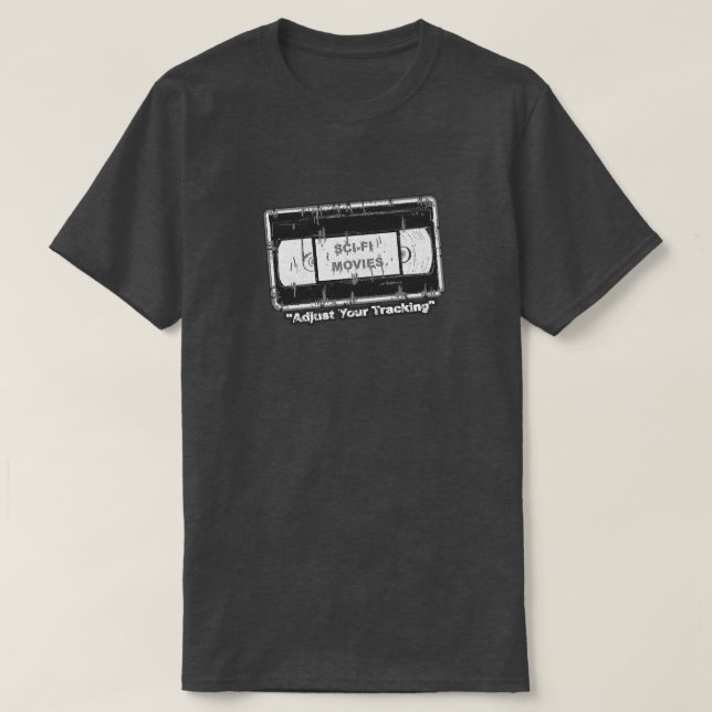 T-shirt Filmes Sci-Fi - VHS Ajusta o Rastreamento em preto (Frente do Design)