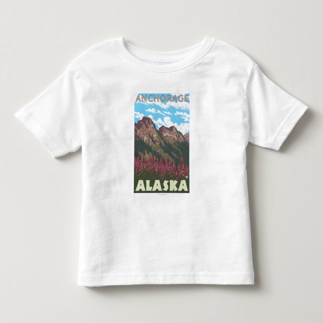 T-shirt Fireweed & montanhas - Anchorage, Alaska (Frente)