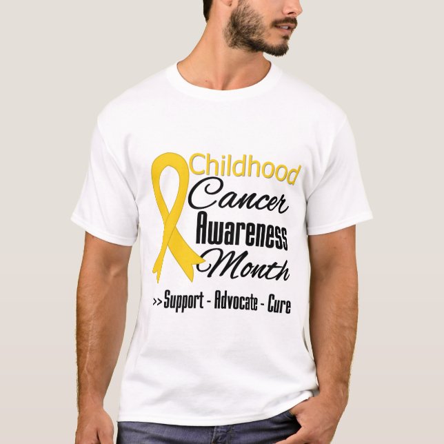 T-shirt Fita Dourada Mês da Consciência do Cancer Infantil (Frente)