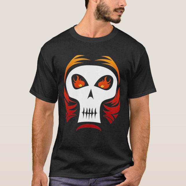 T-shirt flamejante do crânio (Frente)