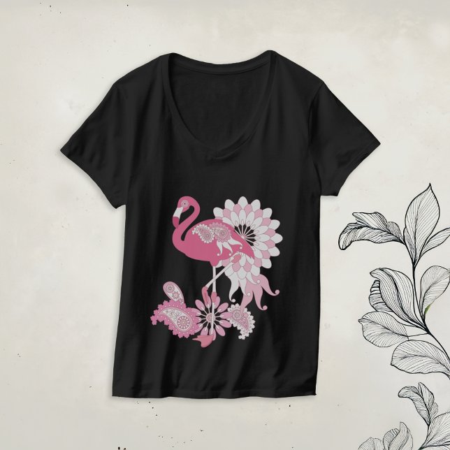 T-shirt Flamingo Rosa Moderno Paisley (Criador carregado)