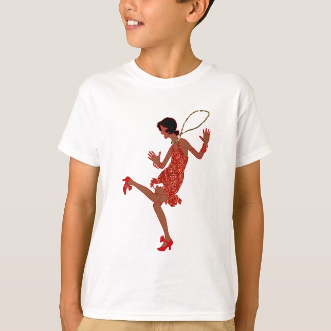 T-shirt flaper preto sequencial vermelho (Frente)