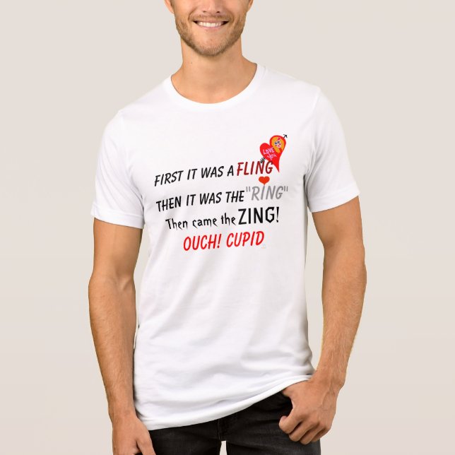 T-shirt Fling Ring Zing Ouch Cupido Vermelho Coração Humor (Frente)