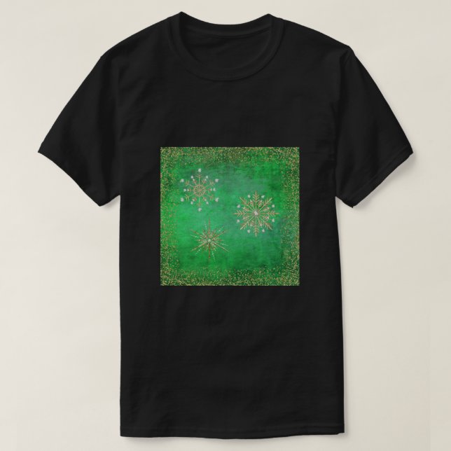 T-shirt Flocos de neve de Natal verdes e Dourados (Frente do Design)