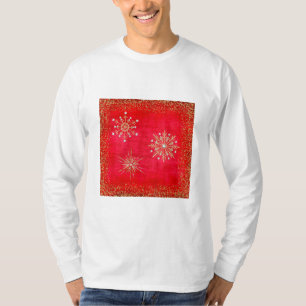 T-shirt Flocos de Neve de Natal Vermelho & Dourado Brilhan