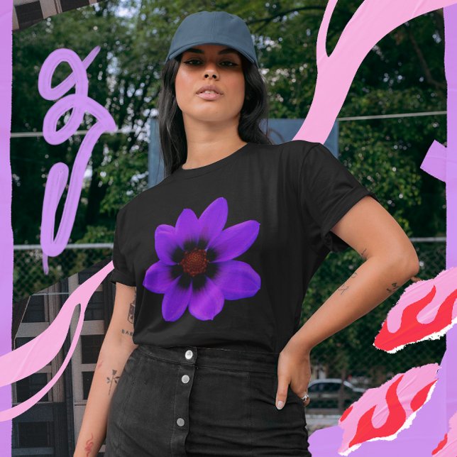 T-shirt Flor Azul Brilhante no Escuro Escuro da Mulher (Bright Blue Flower at Dusk Dark Women's T-Shirt)
