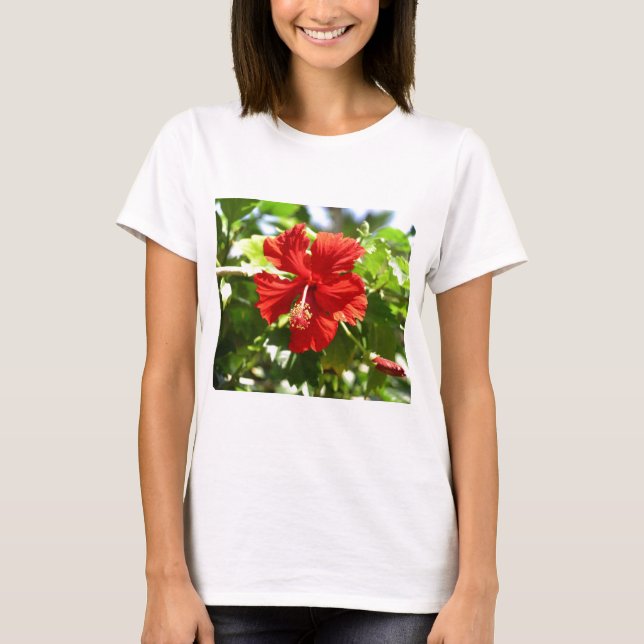 T-shirt Flor Brilhante Red Havaiana Hibiscus (Frente)