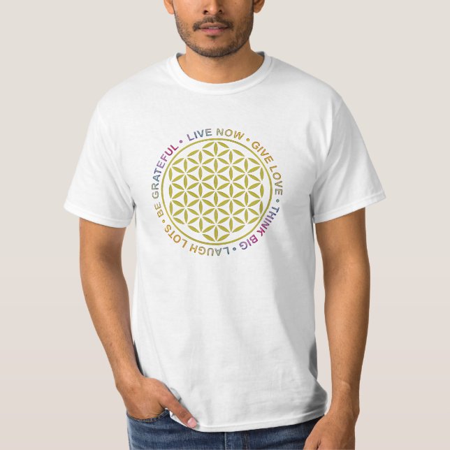 T-shirt Flor da vida com regras de vida (Frente)