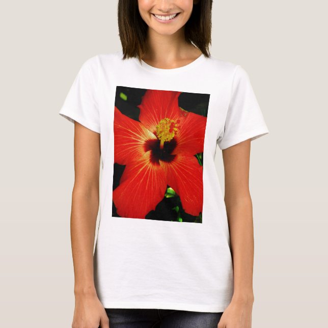 T-shirt Flor de Hibiscus Vermelho Brilhante (Frente)