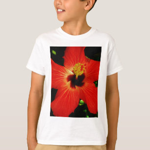 T-shirt Flor de Hibiscus Vermelho Brilhante