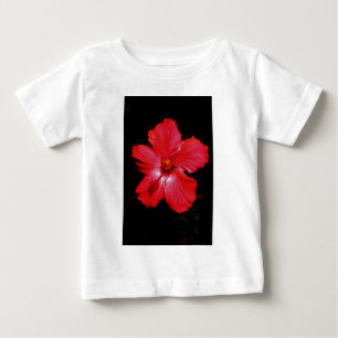 T-shirt Flor de Hibiscus Vermelho Rosa-Quente a Preto