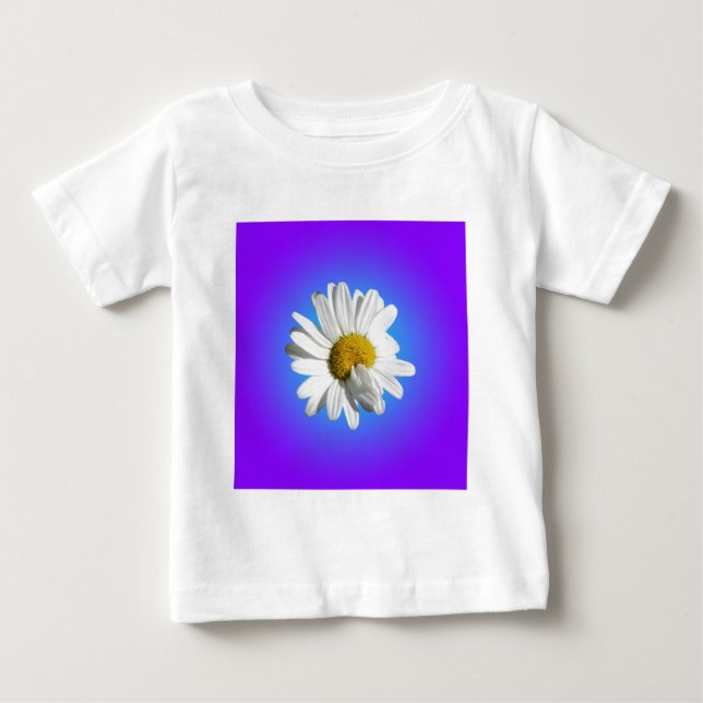 T-shirt Flor de Margarida Branca Gradiente Azul Roxo (Frente)
