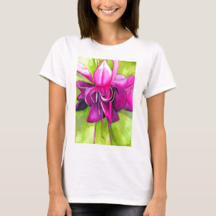 T-shirt Flor de pop de cor da água rosa Fuchsia