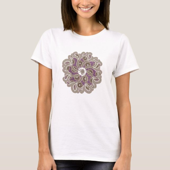 T-shirt Flor e denim espinho/ameixa púrpura superior branc (Frente)