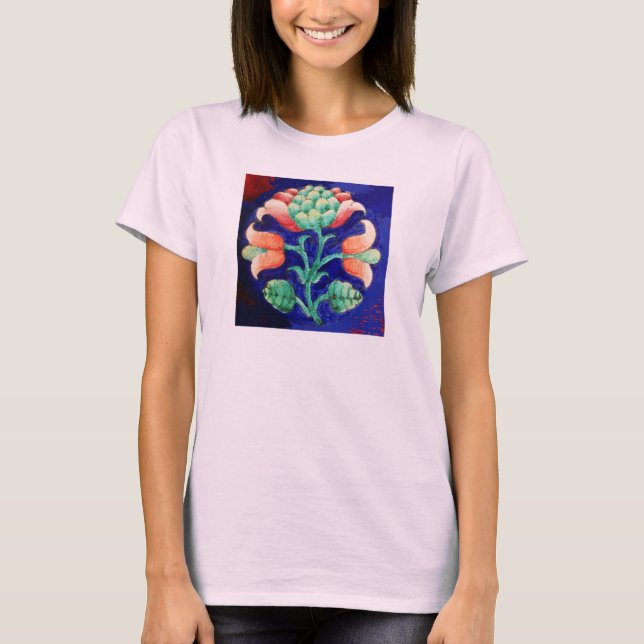 T-SHIRT FLOR ESTILIZADO/PINCO VERMELHO VERDE AZUL FLORAL (Frente)