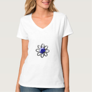 T-shirt Flor prateada com pedra azul