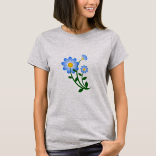 T-Shirt Floral Azul-Primavera com Flor, Cute