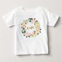 T-shirt floral cor-de-rosa do primeiro aniversário
