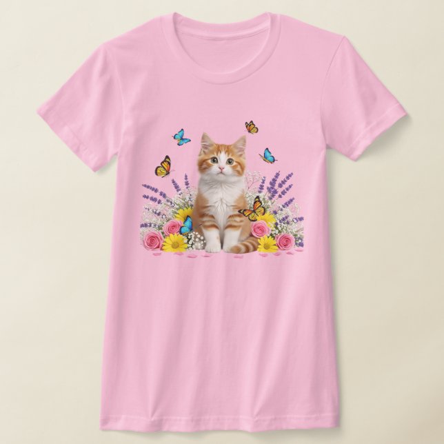 T-Shirt Floral de Gato e Borboleta (Postura )