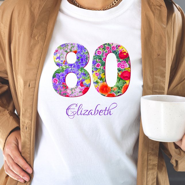 t-shirt floral de hóspede de honra de 80 anos (Criador carregado)