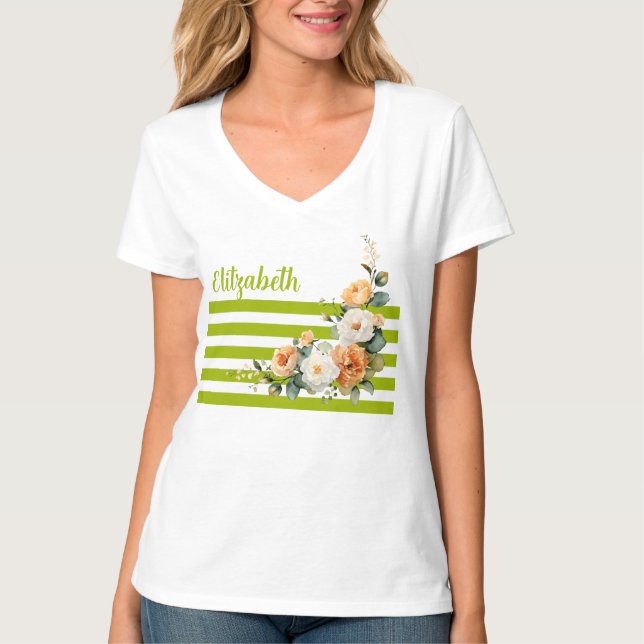 T-Shirt floral de Rosa laranja (Frente)