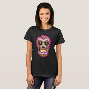 T-shirt Floral magenta do crânio do açúcar