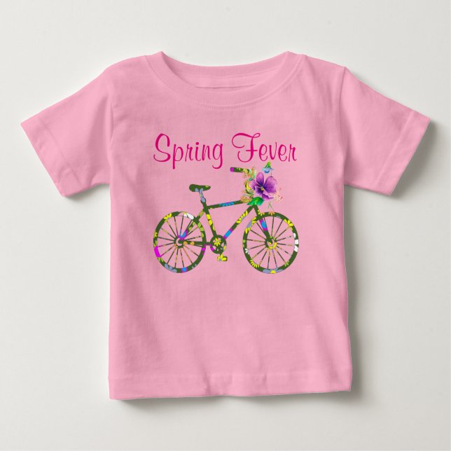 T-shirt Floral Retro Bicicleta Febre da Primavera (Frente)