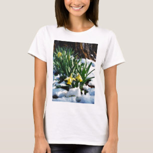 T-shirt Flores amarelas Daffodils na neve