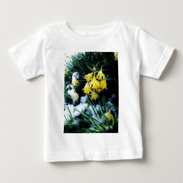 T-shirt Flores amarelas Daffodils na neve (Frente)